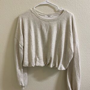 Project‎ Social T Cream Heather Knit Cropped Top Balloon Sleeve Medium